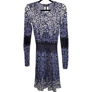 BCBGMAXAZRIA Silk Blend Abstract Printed Long Sleeve Knit Dress Size XS